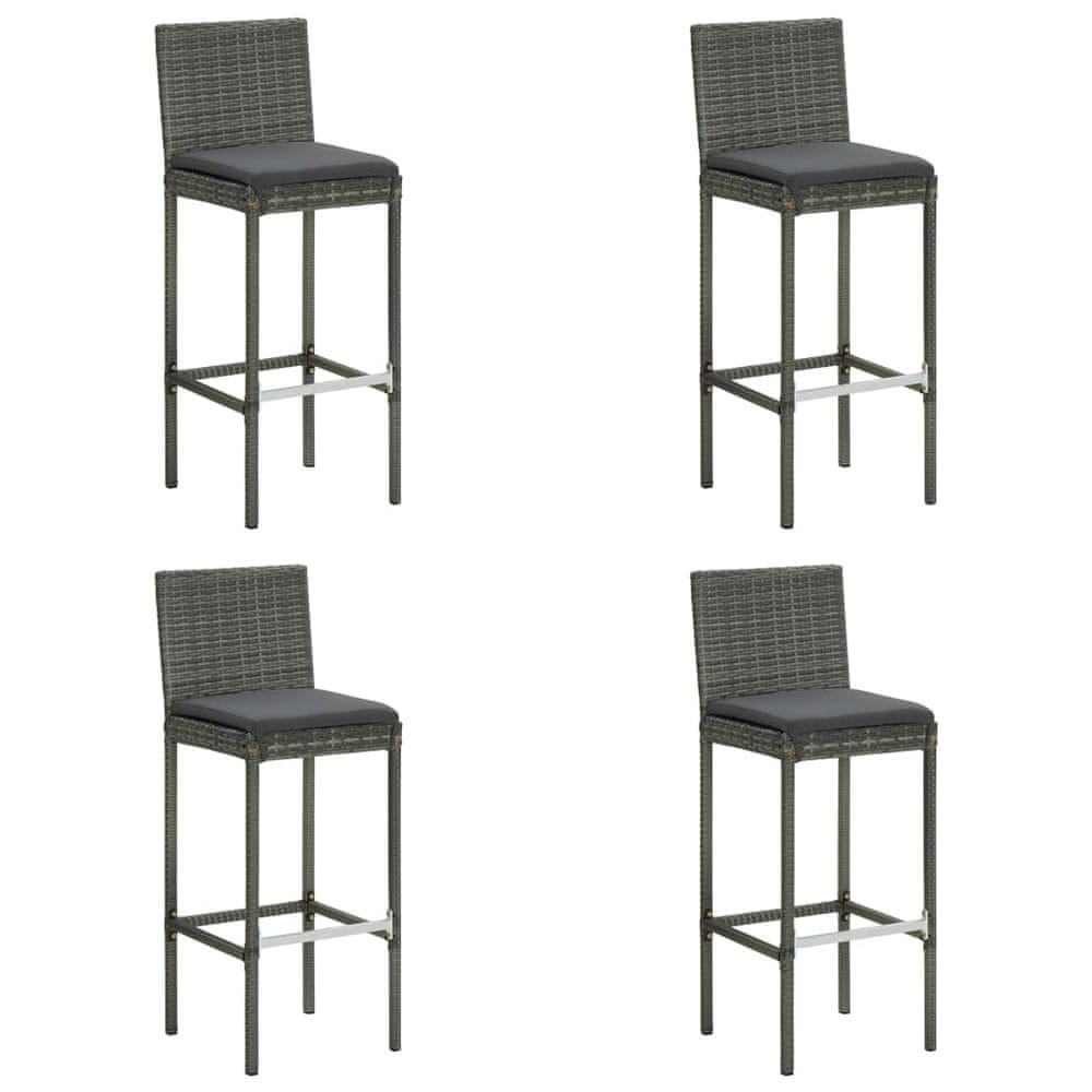 Vidaxl Záhradné barové stoličky s vankúšmi 4 ks sivé polyratan